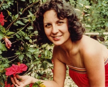 April Sampson with flowers