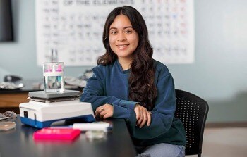 student in health sciences classroom